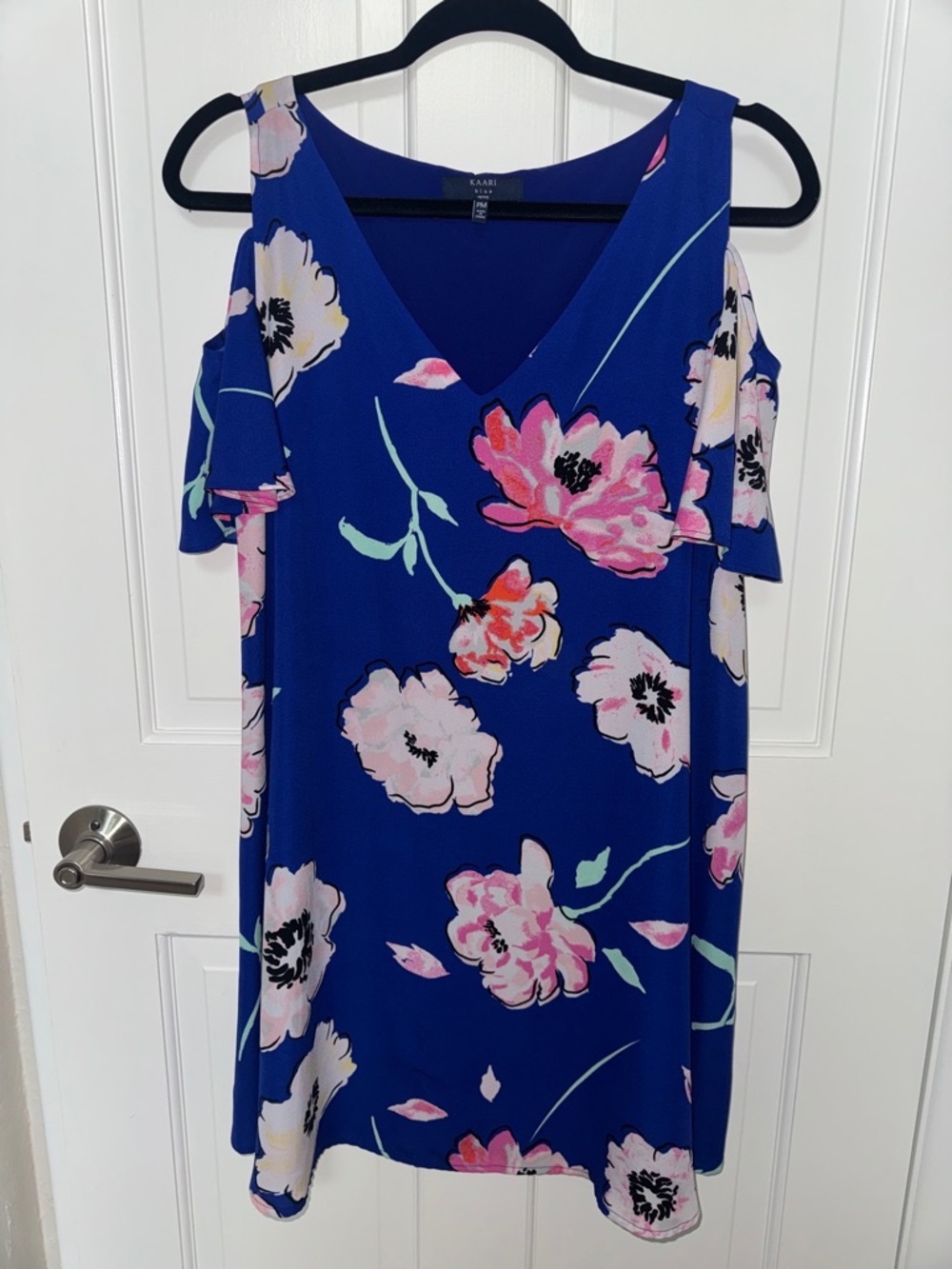 KAARI Blue Floral Cold-Shoulder Dress